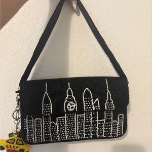 NY Beaded Cityscape Shoulder Bag w charms